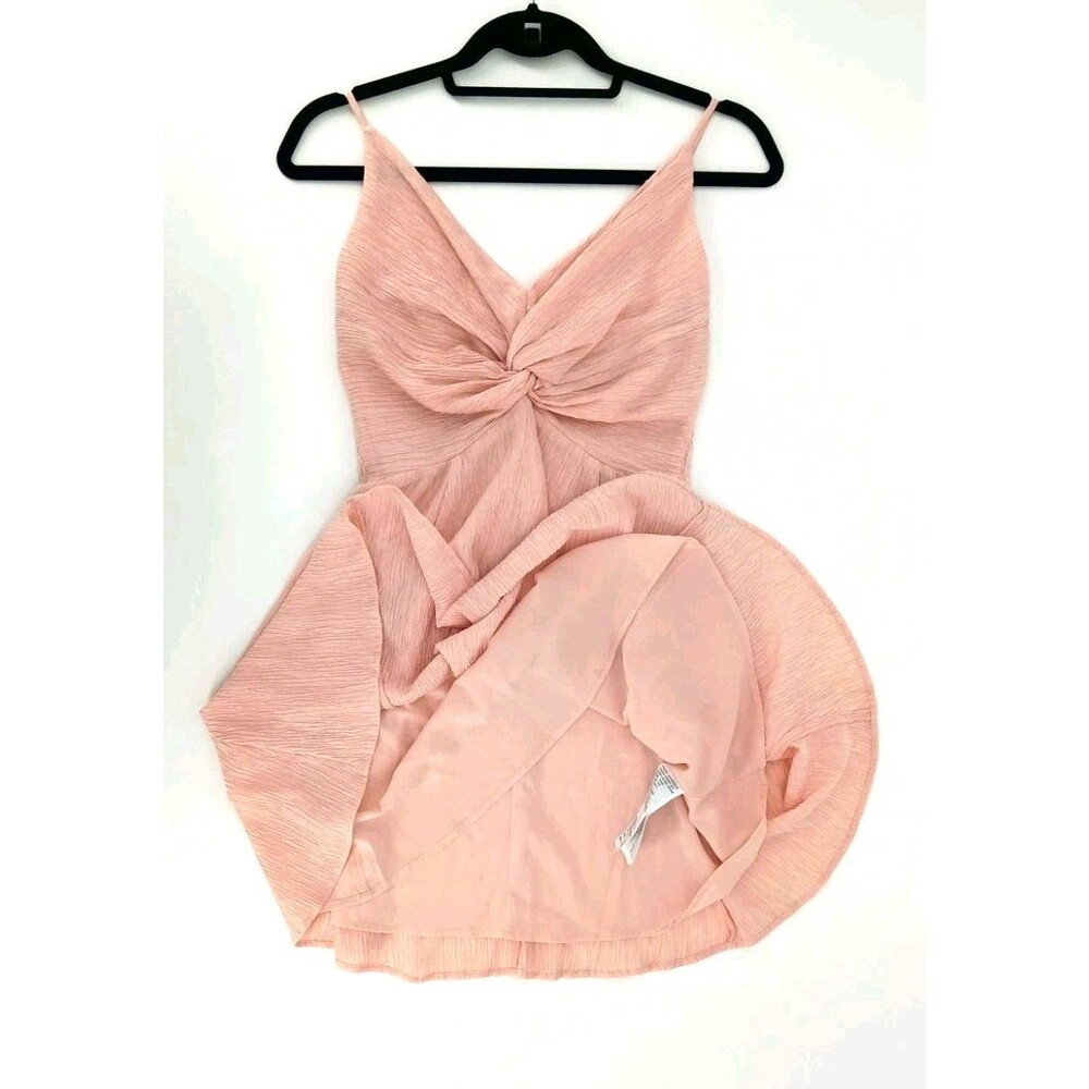 Ballet Blush Pink Twist Front Crinkle Textured Mini Dress XS Coquette Feminine - Picture 11 of 11